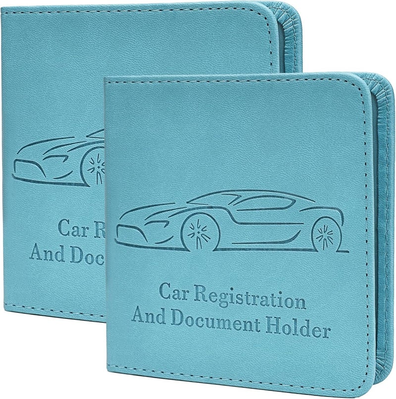 Peisicne 2-Pack Car Registration and Insurance Holder for Women Men, Glove Box Paperwork Organizer with Magnetic Buckle for Easy Access and Protect Documents and Various Cards in Vehicle, Blue - Image 1